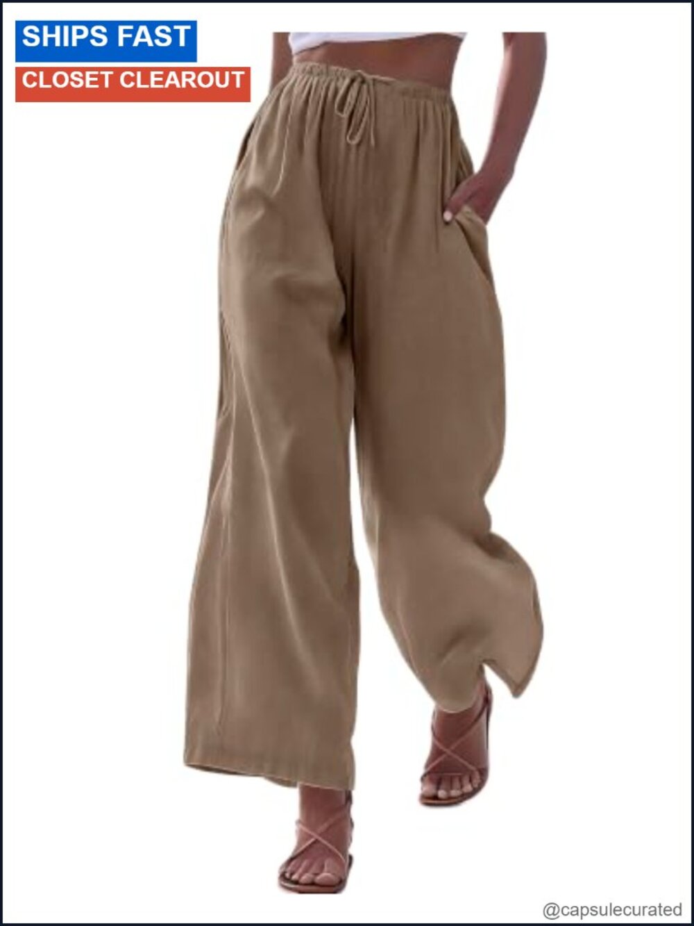 Wide Leg Palazzo Pants High Waist Flowy Lounge Polyester with Pockets